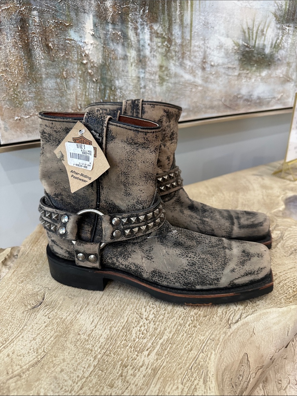 Harley-Davidson Distressed Gray Studded Harness Boots NWT 7.5